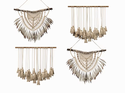 Bohemian Style Handwoven Macramé Wall Decor With Feather Tassels And Hanging Design 3d model