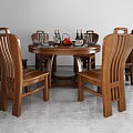 Elegant Round Wooden Dining Table Set With Matching Chairs And Tableware 3d model