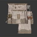 Traditional Stone Building Model With Wooden Roof Balcony Staircase And Clay Pots