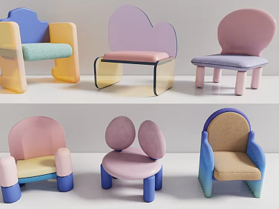 Colorful Modern Children's Chairs With Unique Shapes And Comfortable Seats For Kids 3d model
