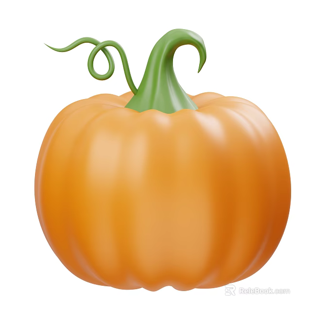 Vibrant Orange Fresh Pumpkin With Curved Green Stem And Smooth Rounded Shape 3d model