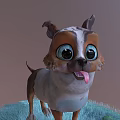 Cartoon Dog Character with Big Eyes Tongue Out Brown White Fur Standing on Blue Grass