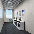 Laundry Room Interior With Washing Machines Flower Vases Posters And Bright Window