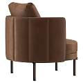 Comfortable Modern Brown Velvet Armchair With Rounded Seat Plush Cushion And Metal Legs