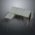 Outdoor Canvas Tent Furniture with Wooden Supports and Rope Fastenings for Camping Use