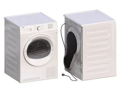 White Washing Machine Front View And Side Open Showing Internal Structure Design 3d model