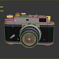 Vintage Analog Camera With Silver Black Body And Blue Lens Design