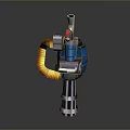 Modern Household Device With Blue Casing Orange Flexible Hose And Metal Base