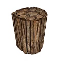 Rustic Wooden Side Table Featuring Wood Slice Top And Vertical Slat Base 3d model