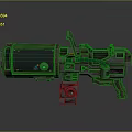 Futuristic Sci Fi Weapon Red Metallic Body Transparent Display Green Pipe And Energy Elements