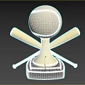 Baseball Trophy With Golden Crossed Bats And White Ball On Black Base