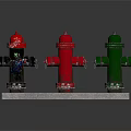 Building Exterior Metal Fire Hydrants In Black Red Green With White Base