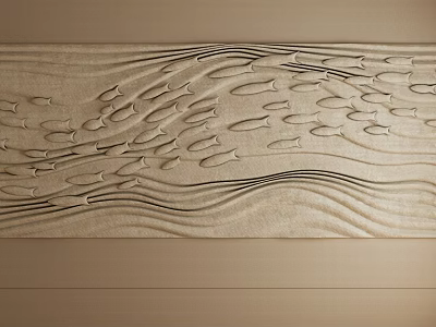 Beige Feature Wall With 3D Carved Fish School Pattern And Wavy Lines For Modern Interior 3d model