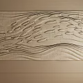 Beige Feature Wall With 3D Carved Fish School Pattern And Wavy Lines For Modern Interior