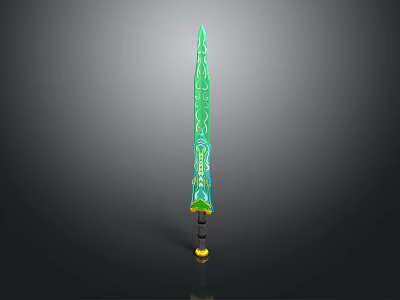 Decorative Green Sword With Intricate Floral Patterns Blue Yellow Accents And Yellow Black Hilt 3d model