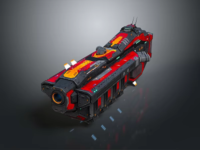 Futuristic Sci Fi Weapon With Red Black Orange Mechanical Design Cannon Barrel Detailed Structure 3d model