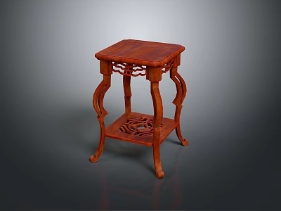 Traditional Chinese Wooden Side Table With Carved Legs And Lower Shelf 3d model