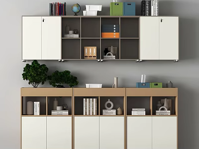Modern Bookcase Storage Unit With White Grey Light Wood Shelves Books Globe Colored Boxes Decorations 3d model