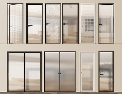 glass door sliding door toilet door frosted glass door 3d model