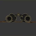 Vintage Binoculars With Brown Leather And Metal Components On Black Surface