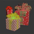 Colorful Gift Boxes With Festive Bows And Striped Plaid Snowflake Wrapping Papers