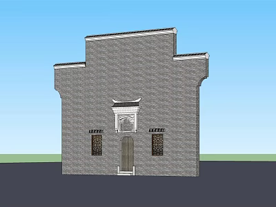Traditional Building Exterior Wall With Brick Structure Symmetrical Windows Central Door and Decorative Details 3d model