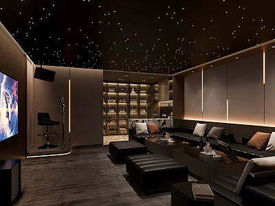 Luxury KTV Private Room With Starry Ceiling Large TV Screen Sofa Seating And Modern Design 3d model