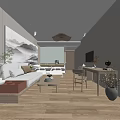 Modern Living Room Interior With Mountain Painting Sofa Coffee Table TV And Wooden Floor
