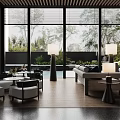 Elegant Modern Sales Office Lounge With Comfortable Seating Large Windows And Exquisite Interior Design