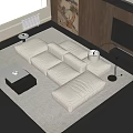 White L Shaped Sofa and Black Coffee Table Set with Area Rug Floor Lamp TV
