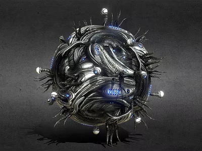 Game Movie Character Mechanical Sphere With Metallic Design Blue Glowing Elements And Spiked Structures 3d model