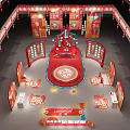 Traditional Chinese New Year Stage Decoration with Red Lanterns Fu Characters and 2023 Elements