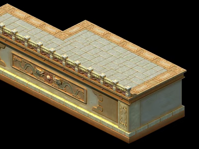 Traditional Ancient Architecture Platform Base With Ornate Carvings Golden Borders And Tiled Top 3d model