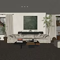 Modern Living Room Interior With White Sofa Coffee Table Large Wall Art And Plant