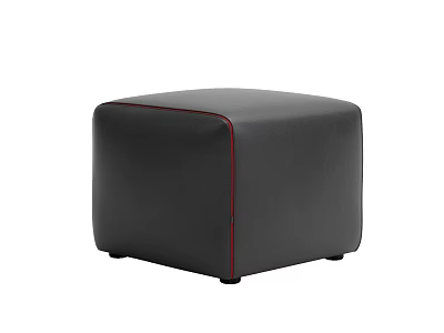 Black Leather Square Ottoman With Red Stitching And Modern Minimalist Design 3d model