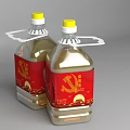 Two Bottles of Cooking Oil with Red Labels Yellow Caps and Transparent Bottles