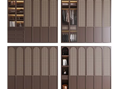 Modern Wooden Wardrobe Design With Louvered Doors Open Storage And Hanging Space 3d model