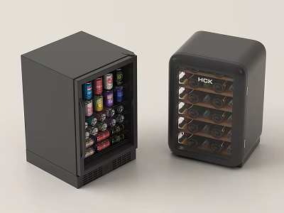 Black Mini Refrigerators For Beverage And Wine Storage With Glass Doors 3d model