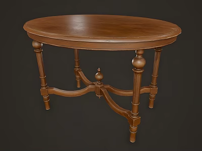 Oval Wooden Desk With Round Legs And Cross Support Structure Design 3d model