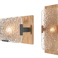 Modern Wall Sconce With Textured Glass Shade And Metal Bracket On Wooden Backplate