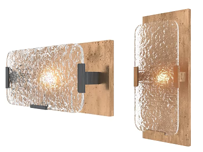 Modern Wall Sconce With Textured Glass Shade And Metal Bracket On Wooden Backplate 3d model