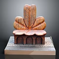 Artistic Leaf Shaped Sculpture Seat With Wooden Texture And Brick Base On Stone Platform