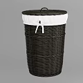 Brown Wicker Storage Basket With White Rim And White Ties Handle Design