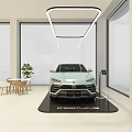 Spacious Car Showroom Interior Featuring FORTHING Reception Desk And Circular Moon Light Decor 3d model