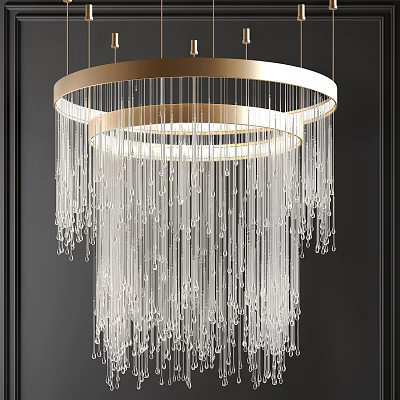 Modern Crystal Chandelier With Golden Circular Frame And Hanging Crystal Strands 3d model