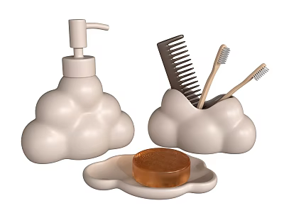 Cloud Shaped Bathroom Accessories With Soap Dispenser Storage Holder Comb Toothbrush And Soap Dish 3d model