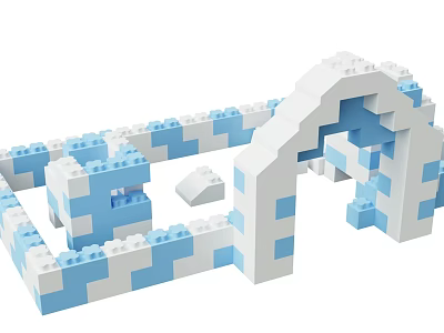 Blue And White Building Blocks Creative Construction With Arch And Fence Structures 3d model