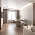 Modern Hotel Guest Room With King Bed Beige Sofa Coffee Table And TV