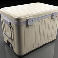 Beige Striped Portable Cooler With Metal Latch And Handle For Outdoor Storage And Travel Use