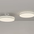 Decorative Round Flush Mount Ceiling Light With Wheat Pattern White Lampshade And Silver Metal Base 3d model